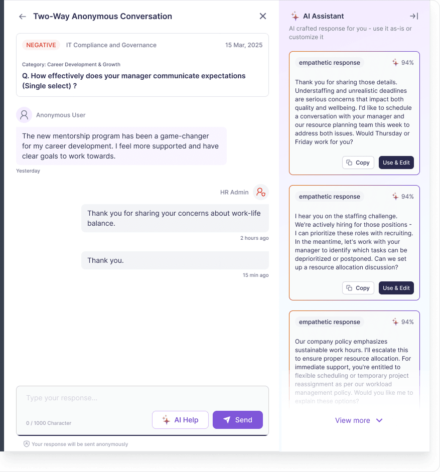 Vantage Circle Vantage Pulse anonymous response interface for confidential employee feedback