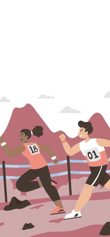 Two runners racing neck and neck