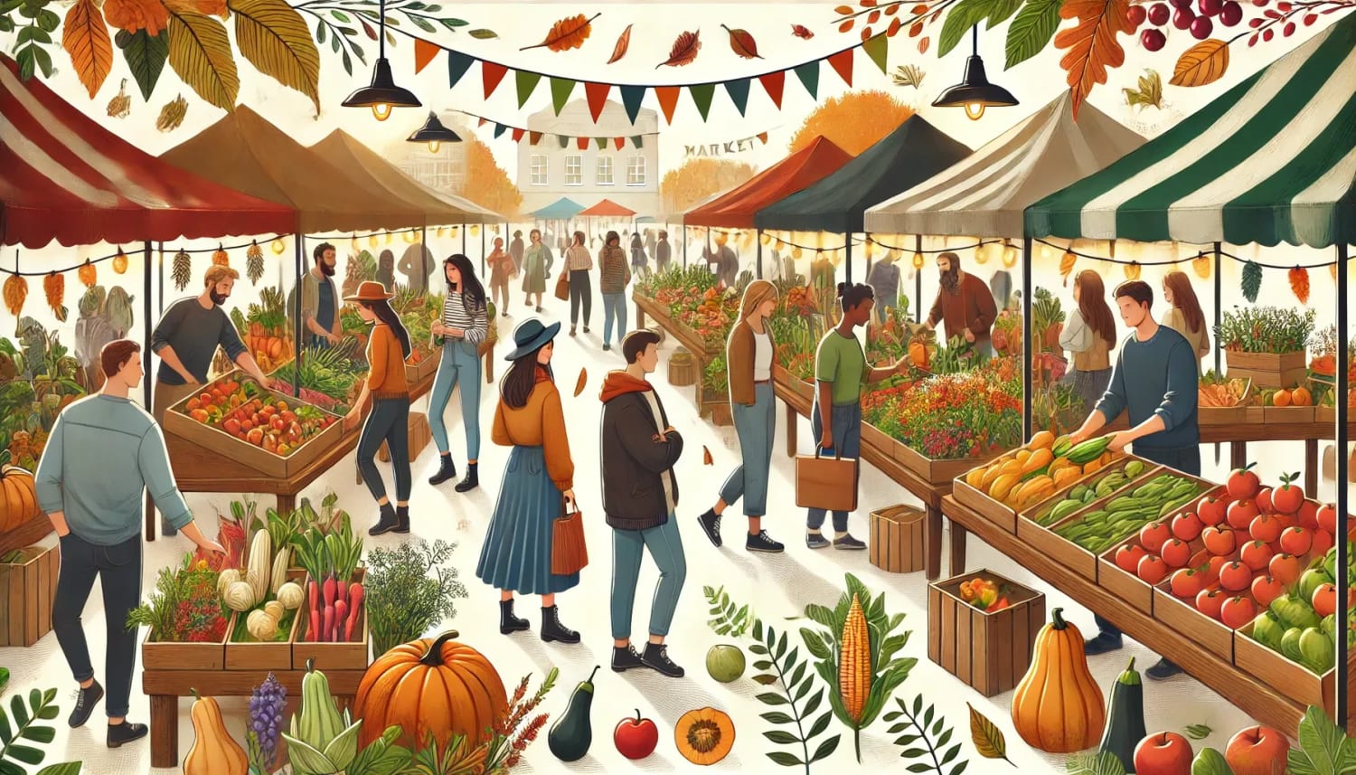 Fall wellness challenge idea where employees visit a local farmers market and purchase fresh finds