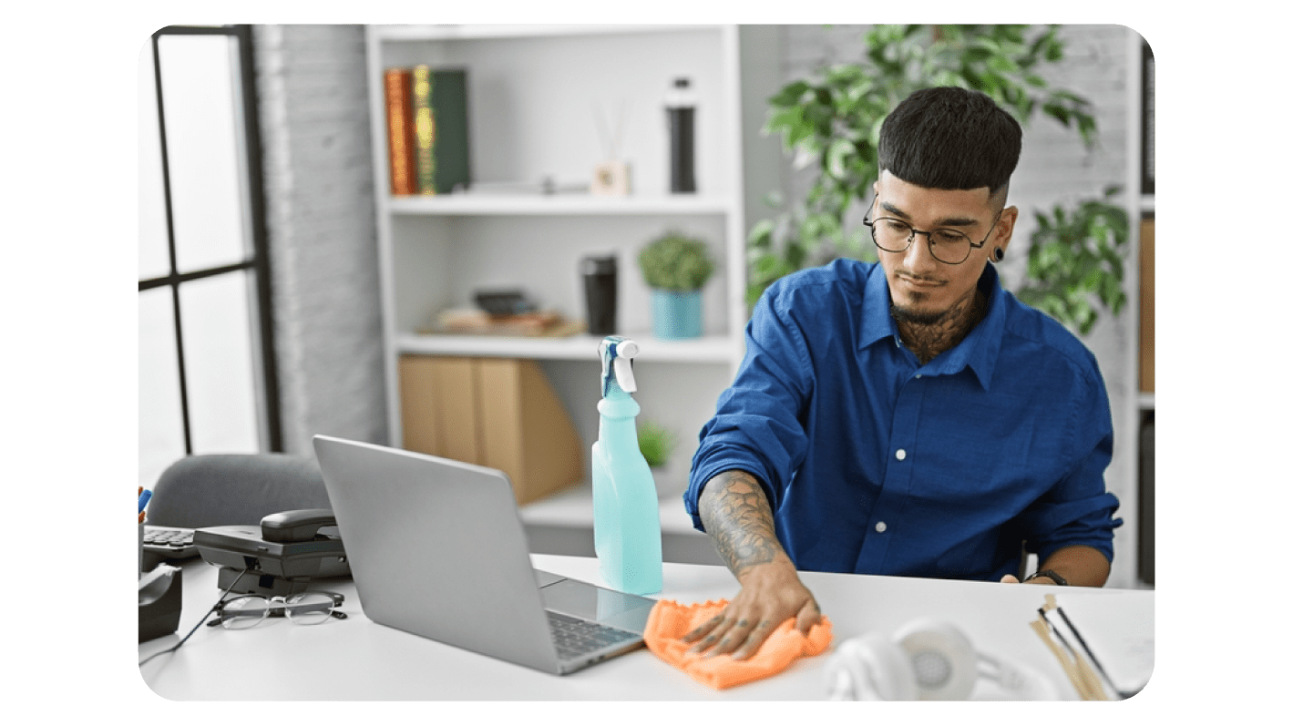 Promote Clean-Desk Policies and Regular Cleaning to ensure indoor air quality at work