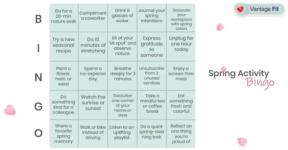 Spring Wellness Bingo by Vantage Fit