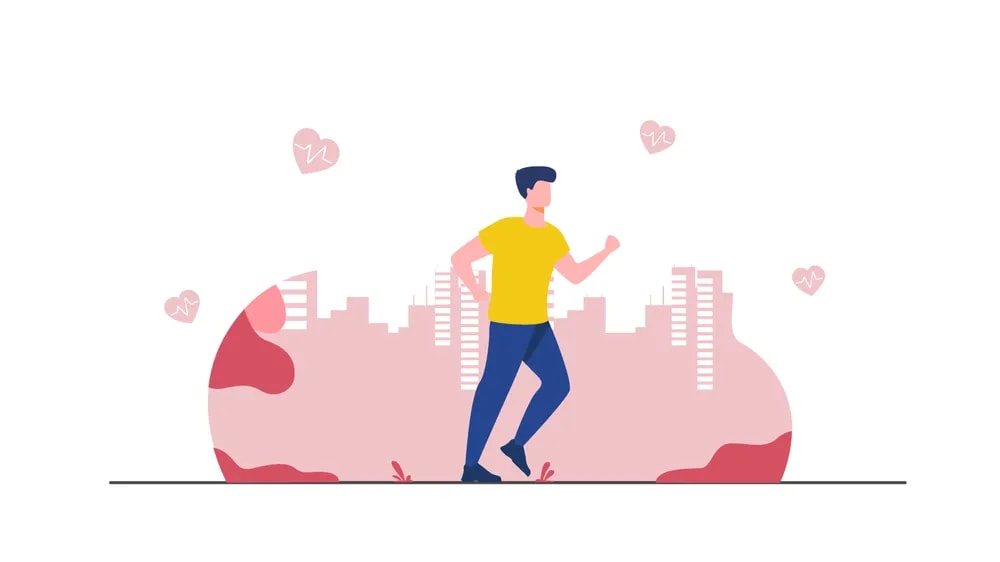 Five types of corporate wellness programs: physical fitness challenges including step tracking, outdoor activities, and guided workouts