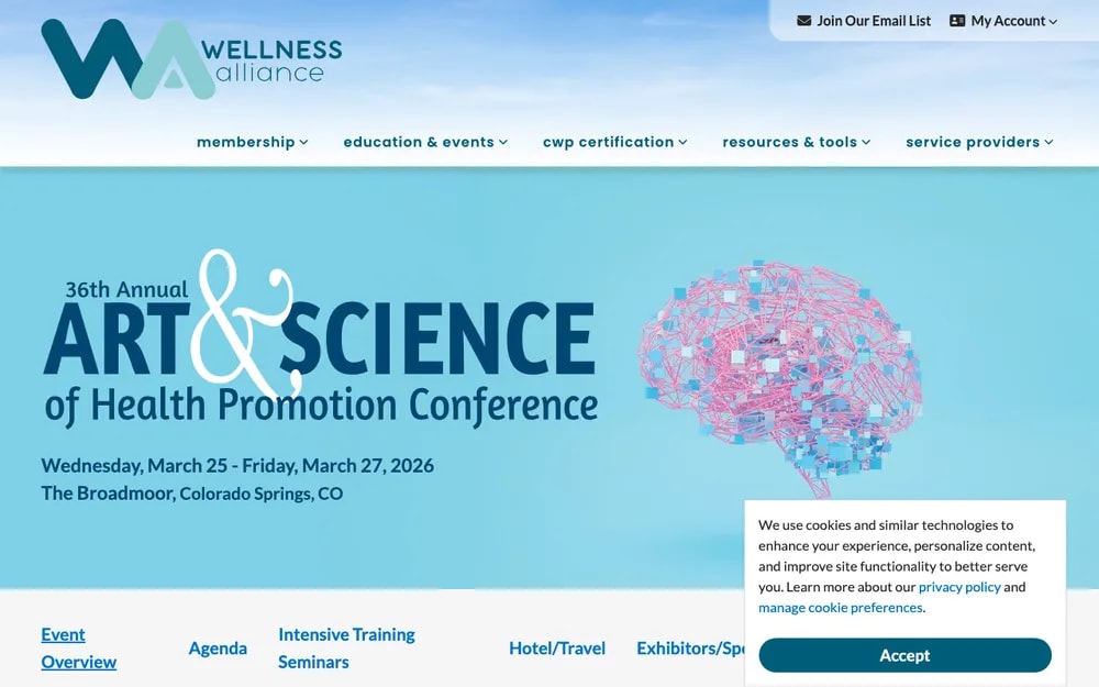 Art and Science of Health Promotion Conference 2026 homepage , 36th annual event at The Broadmoor, Colorado Springs featuring the Wired for Well-Being neuroscience theme