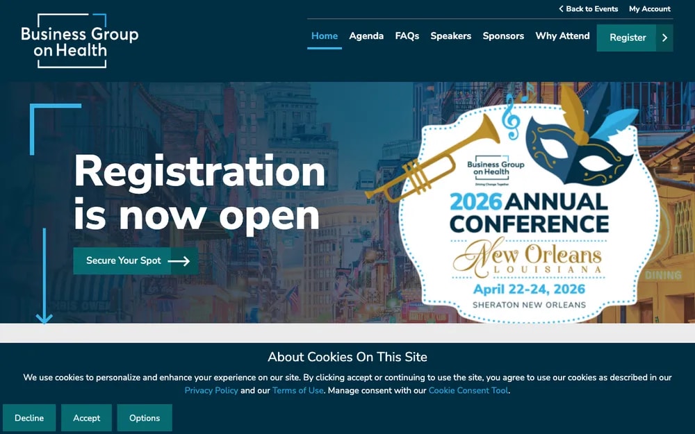 Business Group on Health 2026 Annual Conference homepage , employer health strategy event, April 22-24 at Sheraton New Orleans