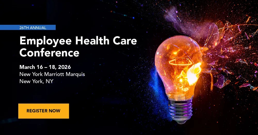 Conference Board 26th Annual Employee Health Care Conference 2026 promotional banner , March 16-18 at New York Marriott Marquis with exploding lightbulb visual representing the Igniting Change theme