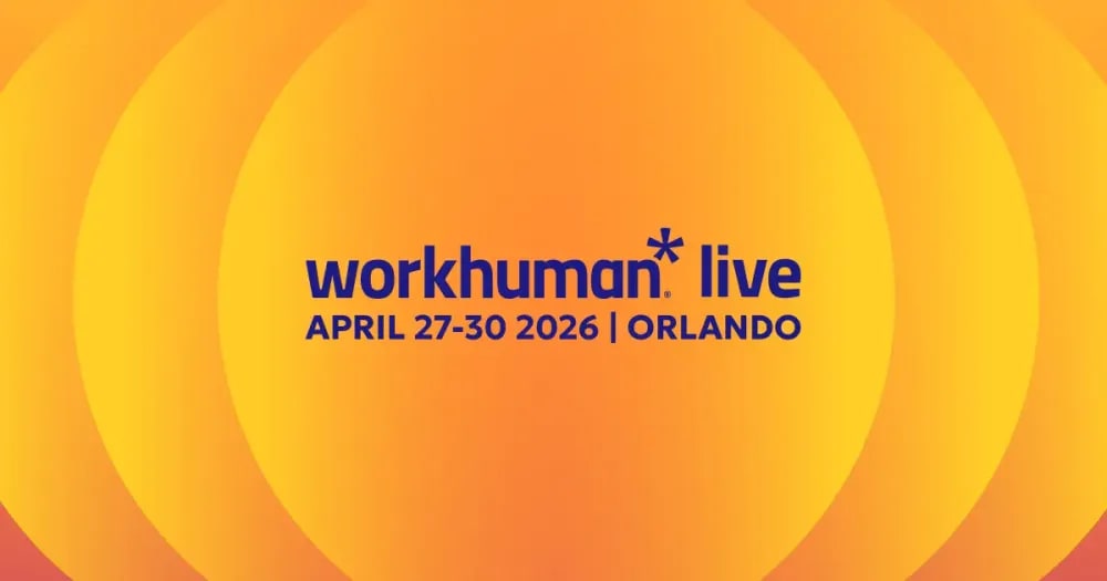 Workhuman Live 2026 social share graphic , bold orange gradient with event logo, April 27-30, Orlando