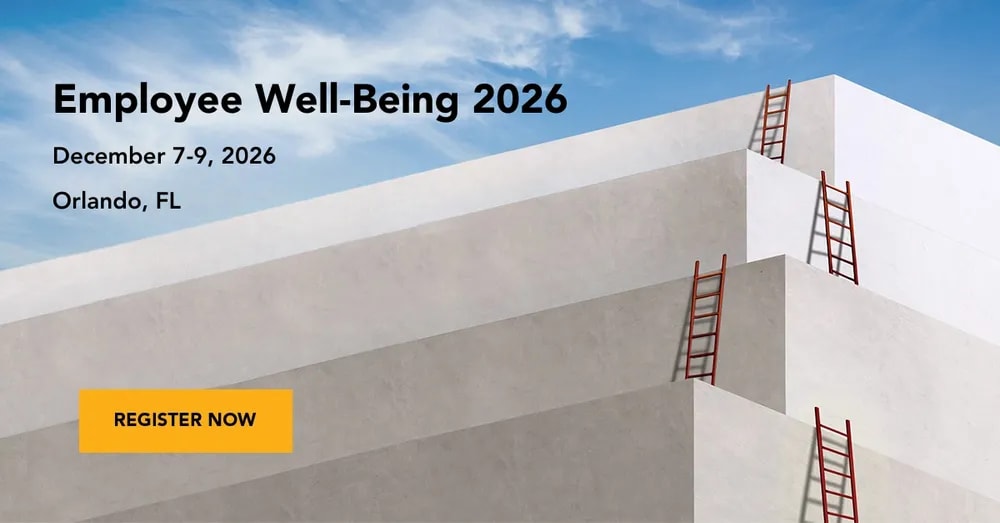 Employee Well-Being 2026 by The Conference Board promotional banner , December 7-9 in Orlando, FL with minimalist ladders visual and Register Now button