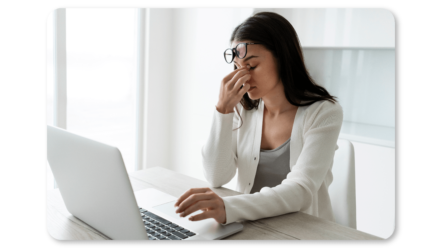 Employee pausing work due to eye strain