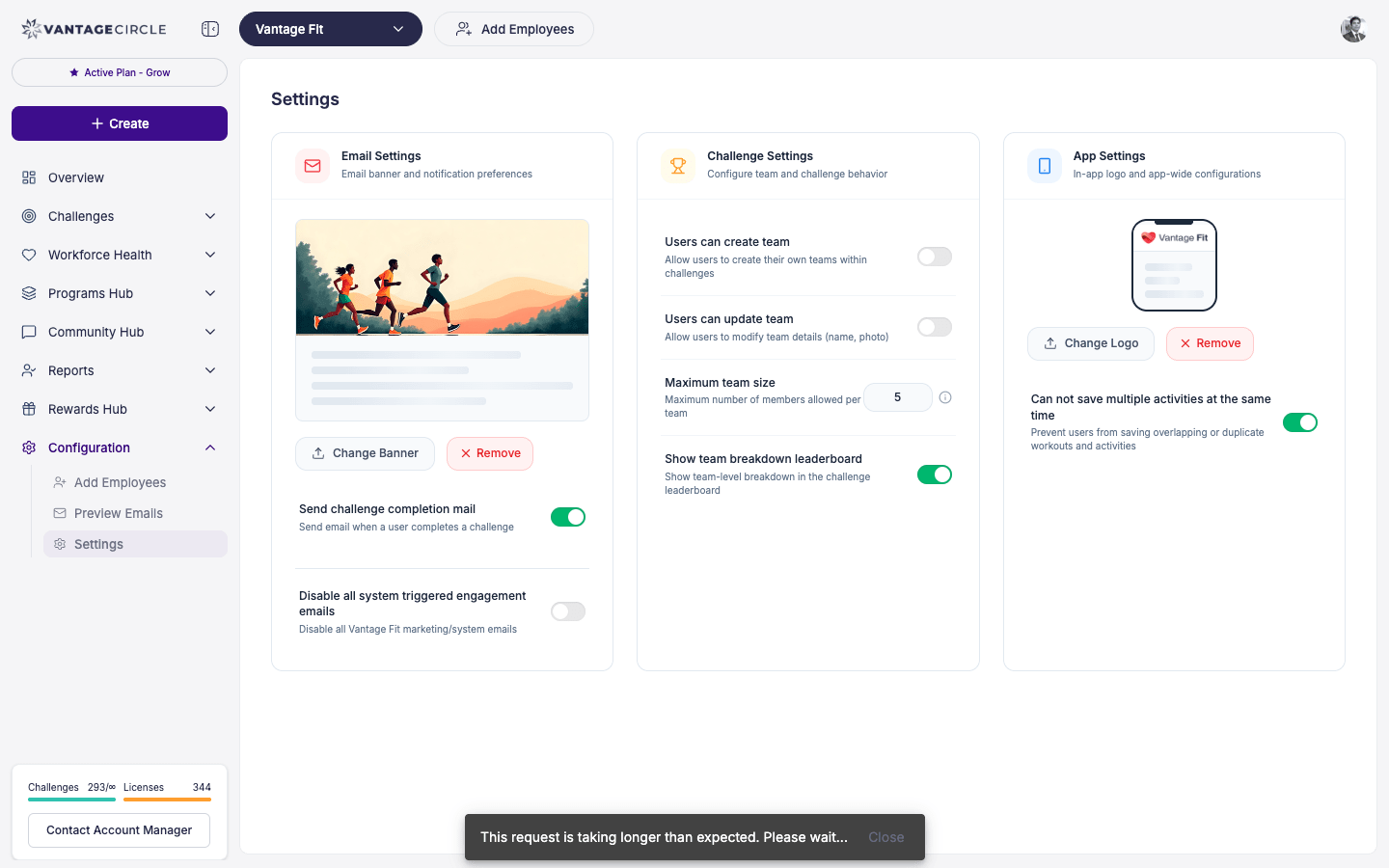Configuration — Settings page