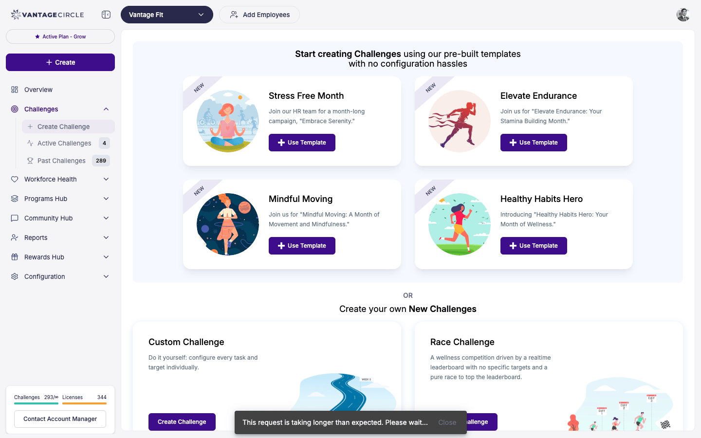 Challenge format selection screen