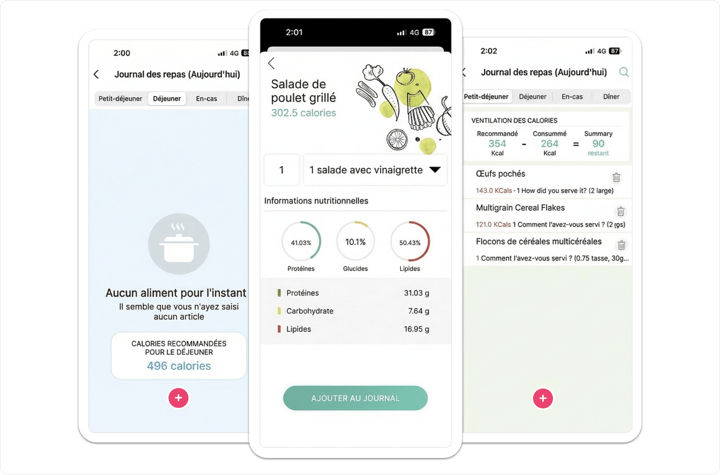 Capture d'ecran Vantage Fit journal alimentaire sur ordinateur