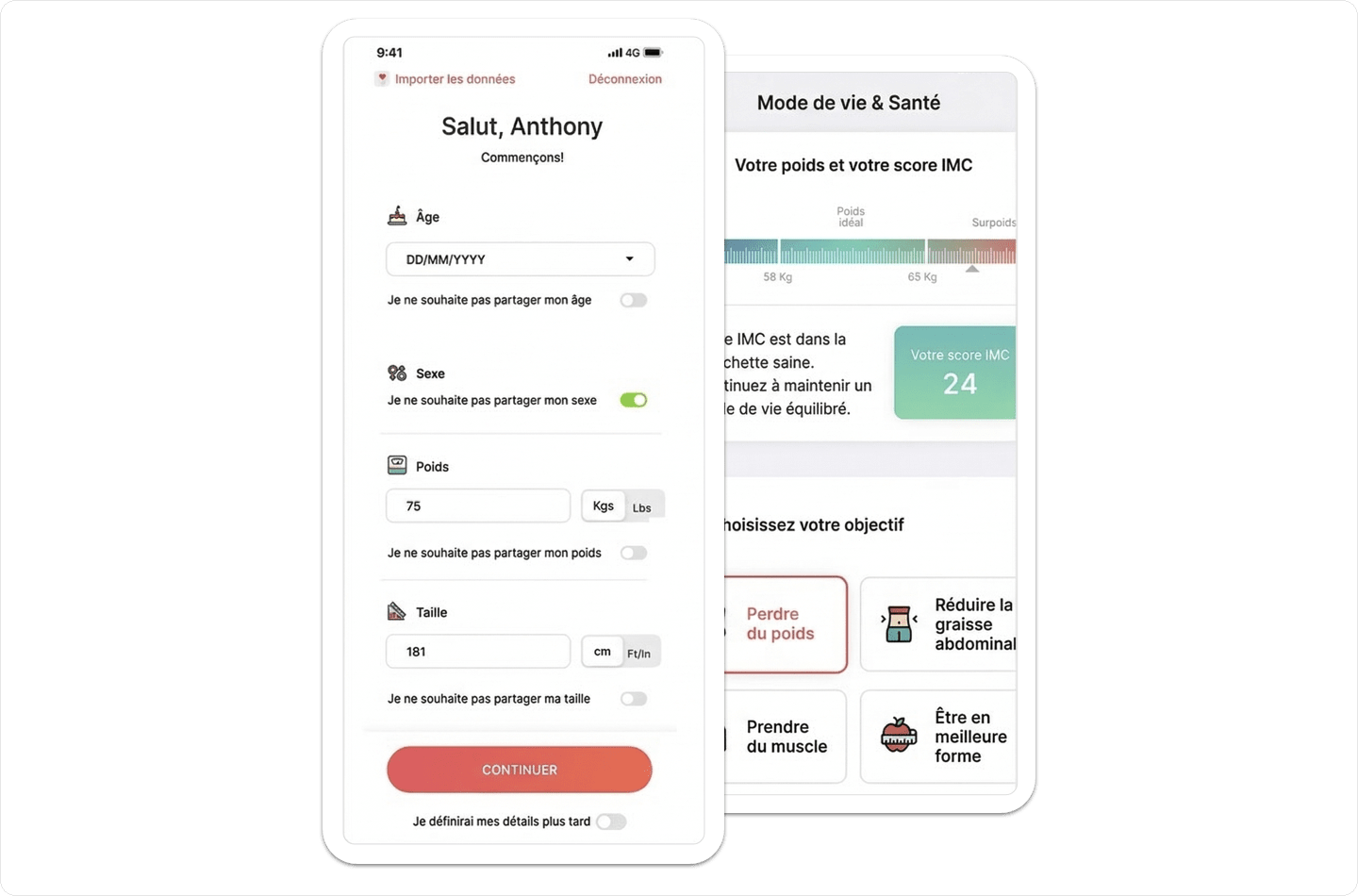 Capture d'ecran Vantage Fit evaluation des risques de sante sur ordinateur