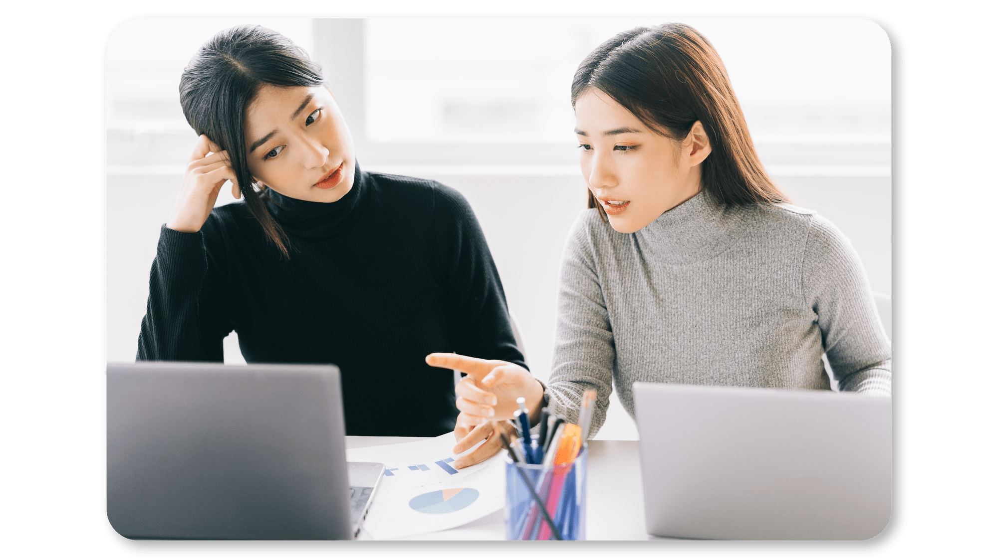 A mindful employee is assisting another employee in problem solving which in turn will benefit the employer