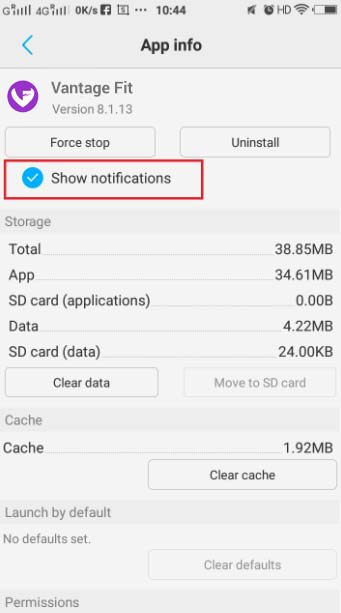 Enable Show Notifications for Vantage Fit on Vivo Mobile