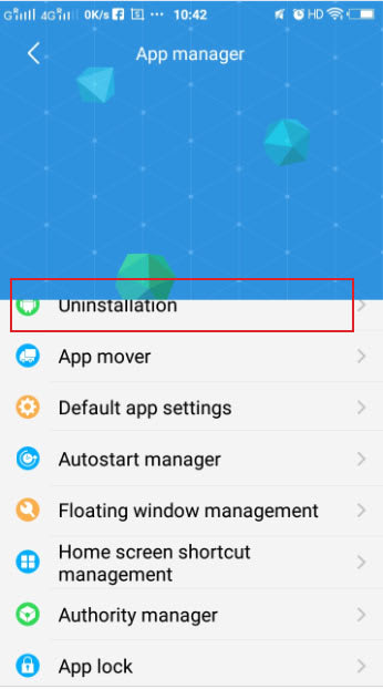 Uninstallation option in App Manager on Vivo Mobile