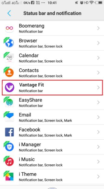 Select Vantage Fit in Status Bar Settings on Vivo Mobile