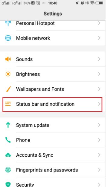 Status Bar and Notification settings on Vivo Mobile