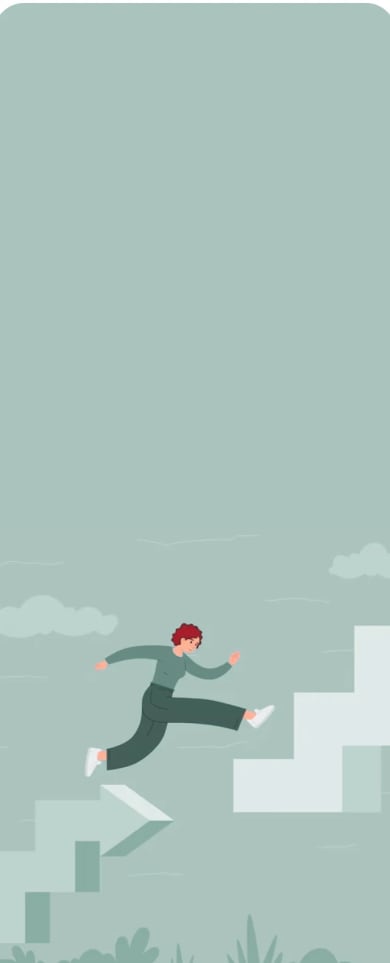 A person taking the next step up a flight of stairs