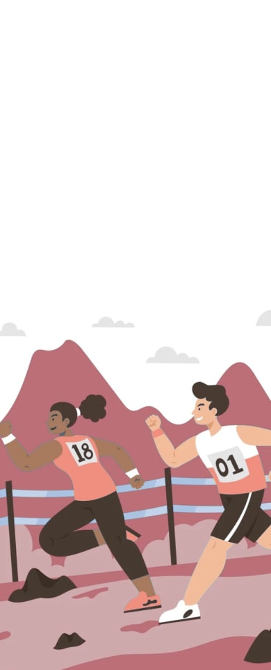 Two runners racing neck and neck