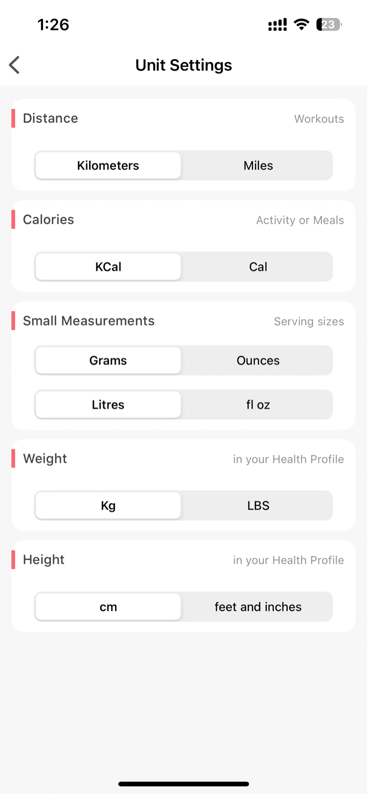 Unit Settings option in the Settings menu