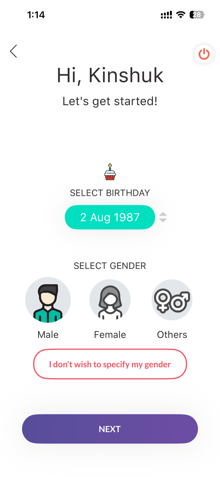 Gender selection screen