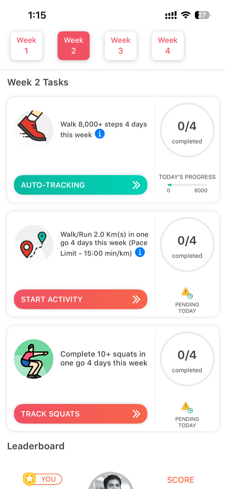 Challenge task list showing auto-tracked steps task with progress bar filling automatically