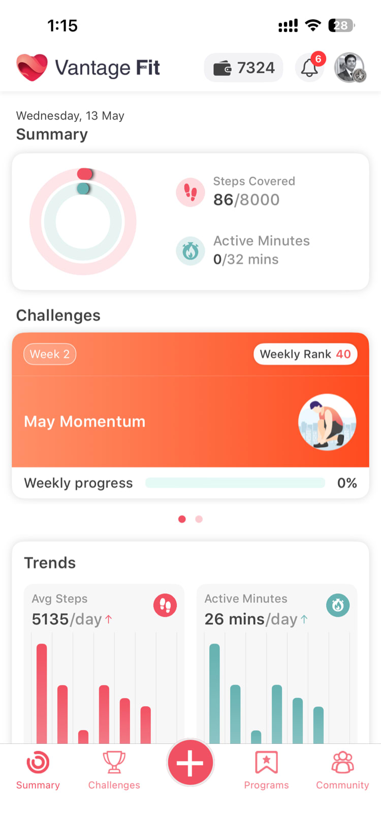 Summary Page with Plus (+) button highlighted