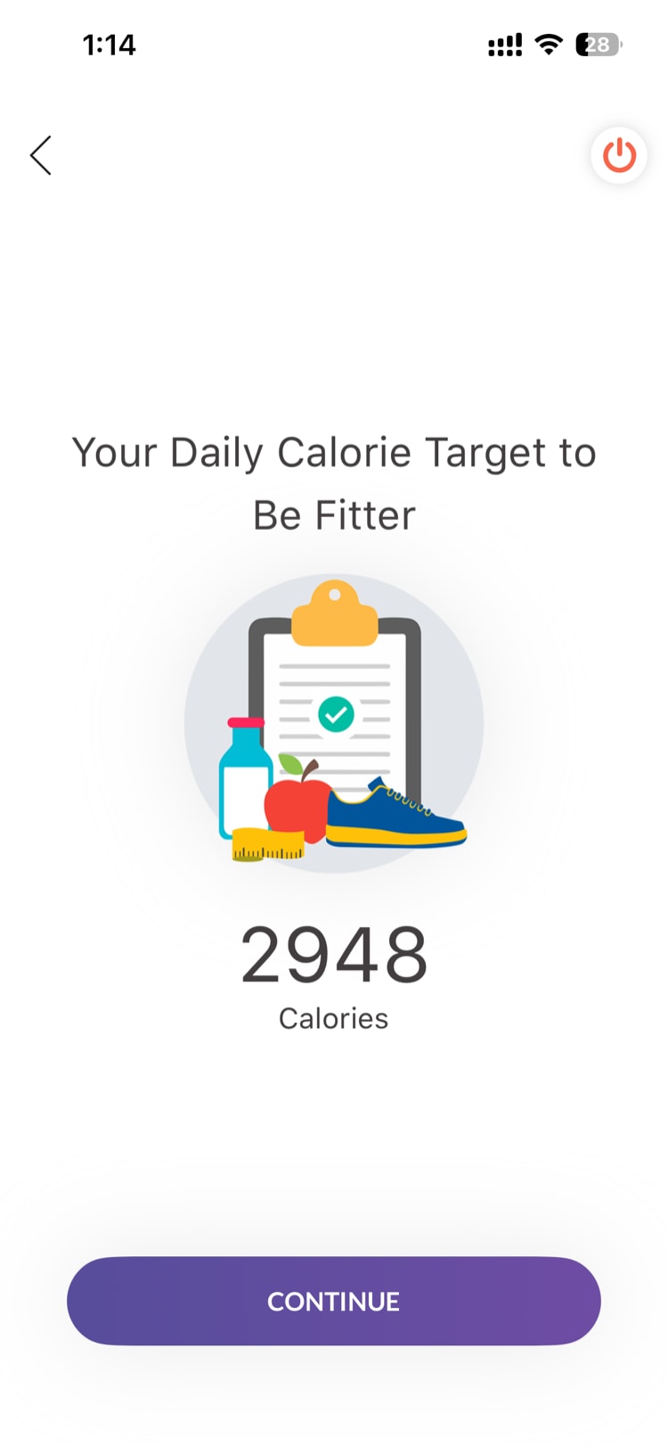 Daily calorie target displayed on the food logging screen
