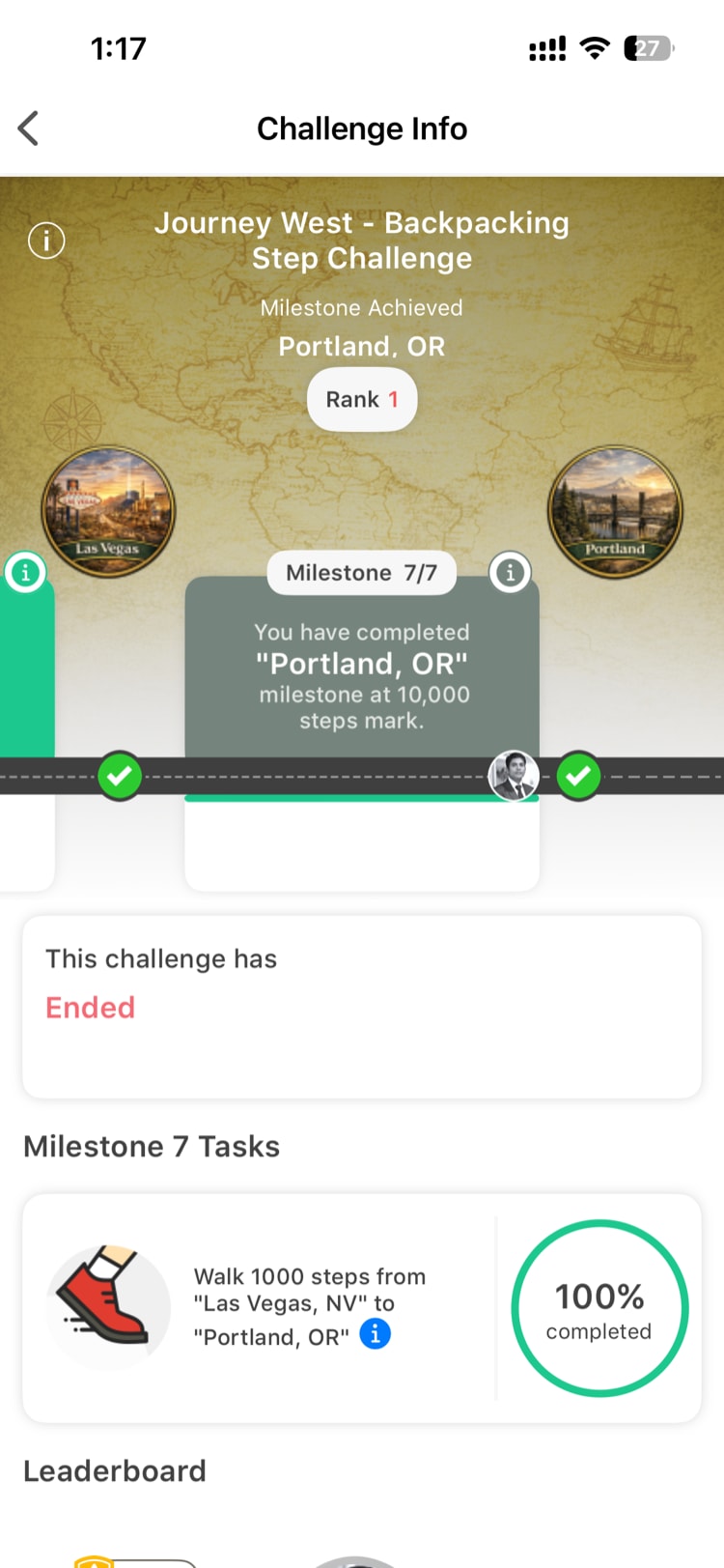 Past tab showing completed challenges with final results