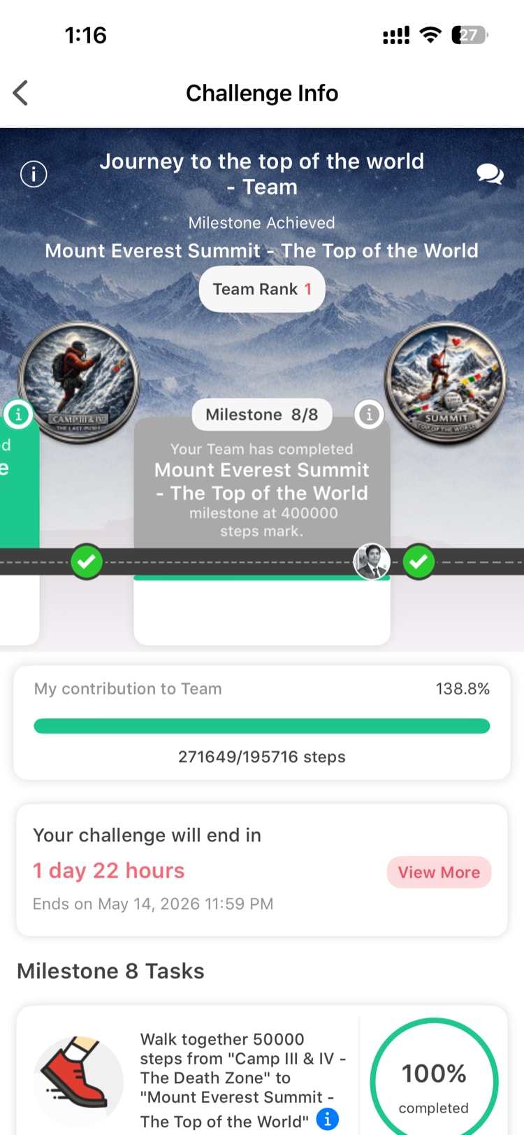 Journey challenge with visual milestone map