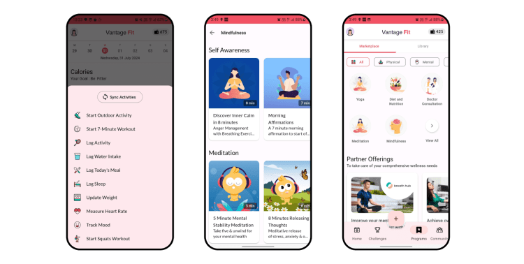 Vantage Fit app interface