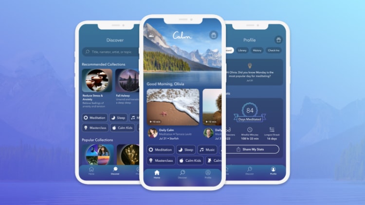 Calm meditation app interface