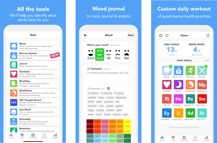 MoodFit mood tracking app interface