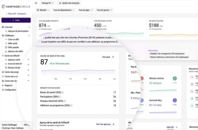 Capture d'ecran Vantage Fit score de bien-etre sur ordinateur