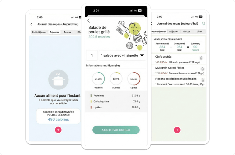 Capture d'écran Vantage Fit journal alimentaire