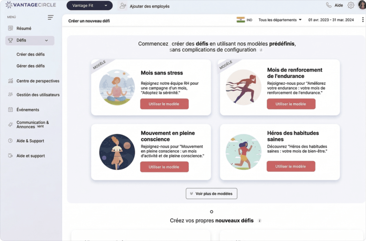 Capture d'ecran Vantage Fit vue d'ensemble du systeme de challenge sur ordinateur