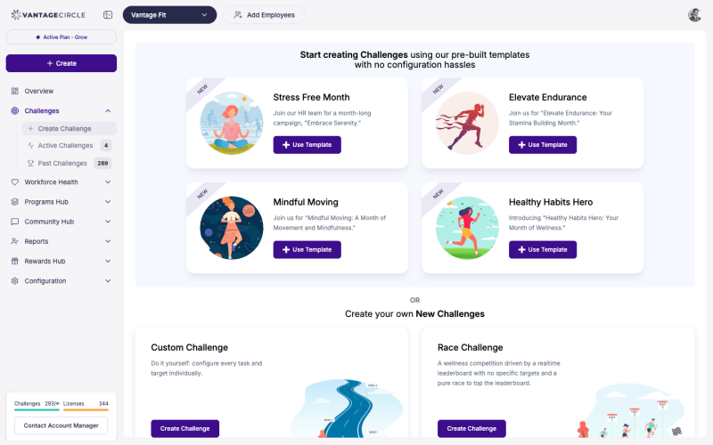 Template library showing available pre-built challenge templates