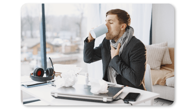 Employee suffering from viral infection taking hot drink