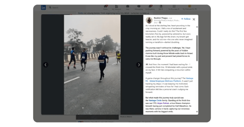 Employee sharing her win after Marathon.webp