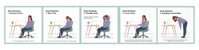 Employee doing a desk stretch during a 5-minute wellness break