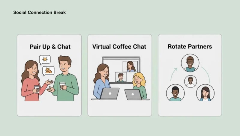 Two employees chatting during a social connection break