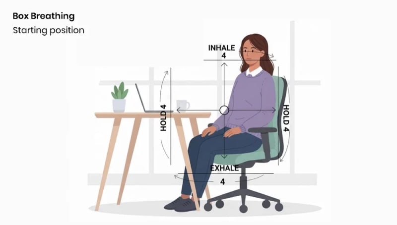 Employee practicing box breathing at their desk