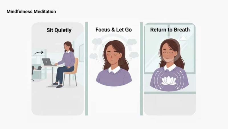 Employee practicing mindfulness meditation at their desk