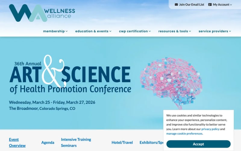 Art and Science of Health Promotion Conference 2026 homepage , 36th annual event at The Broadmoor, Colorado Springs featuring the Wired for Well-Being neuroscience theme