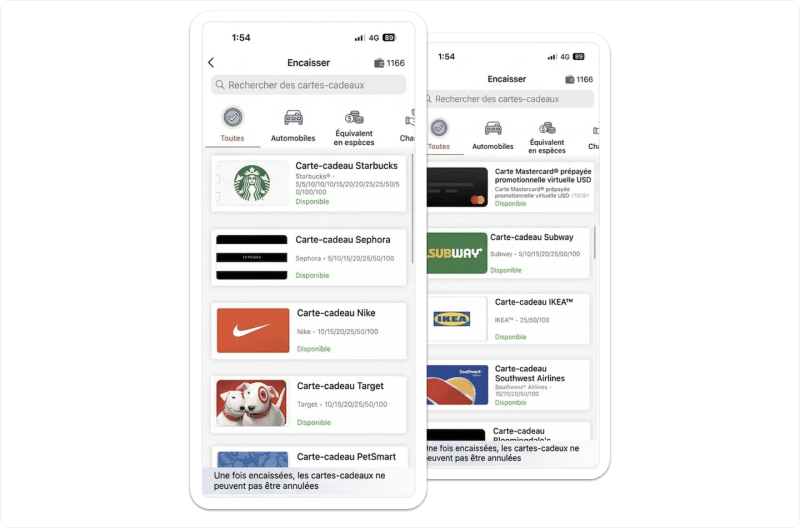 Capture d'ecran Vantage Fit points et recompenses sur ordinateur