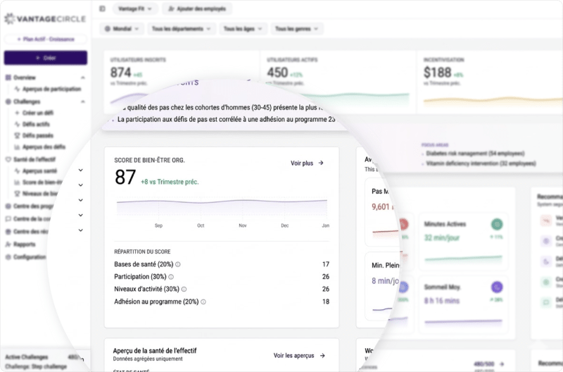 Capture d'ecran Vantage Fit score de bien-etre sur ordinateur