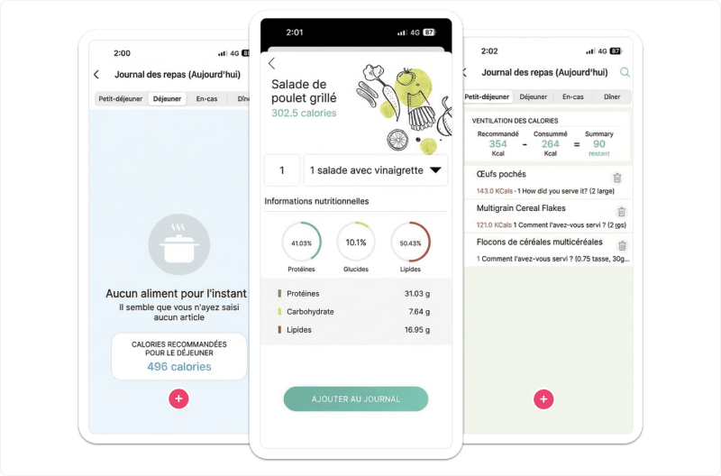 Capture d'ecran Vantage Fit journal alimentaire sur ordinateur