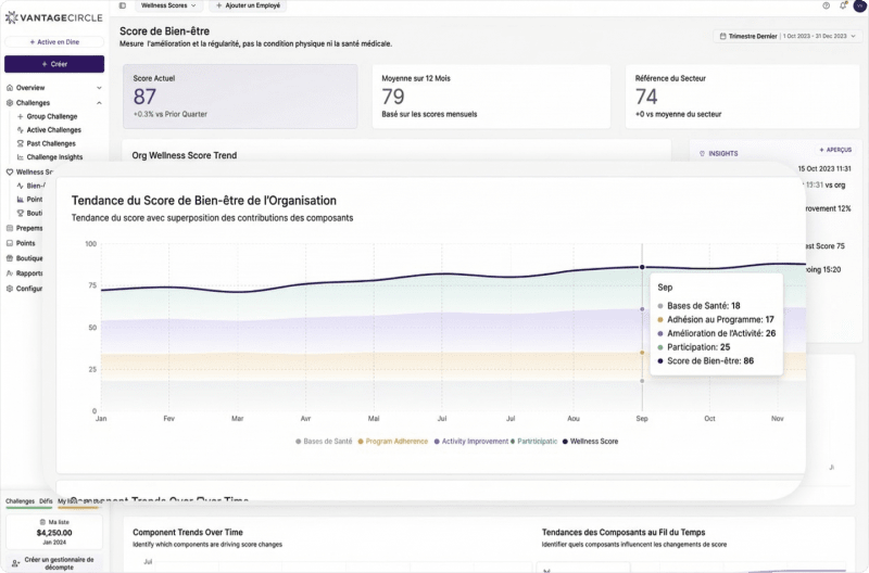 Capture d'ecran Vantage Fit tendance du score de bien-etre sur ordinateur