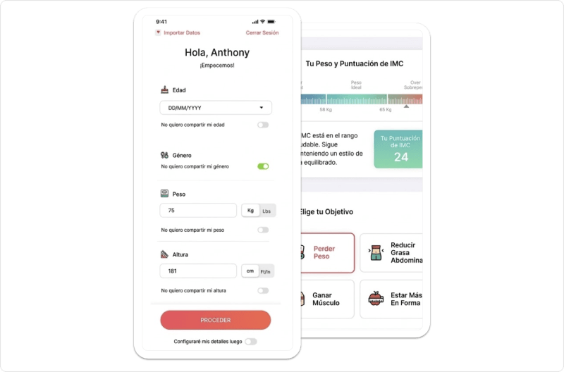 Cuestionario de evaluación de riesgo de salud de Vantage Fit que muestra una interfaz simple para introducir datos de salud del empleado.