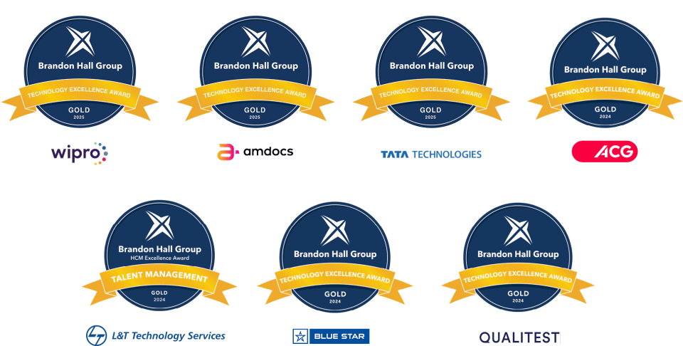 Brandon Hall Group HCM Excellence Awards — Technology Excellence Gold (Wipro, Tata Technologies, ACG, Blue Star, Qualitest) and Talent Management Gold (L&T Technology Services)